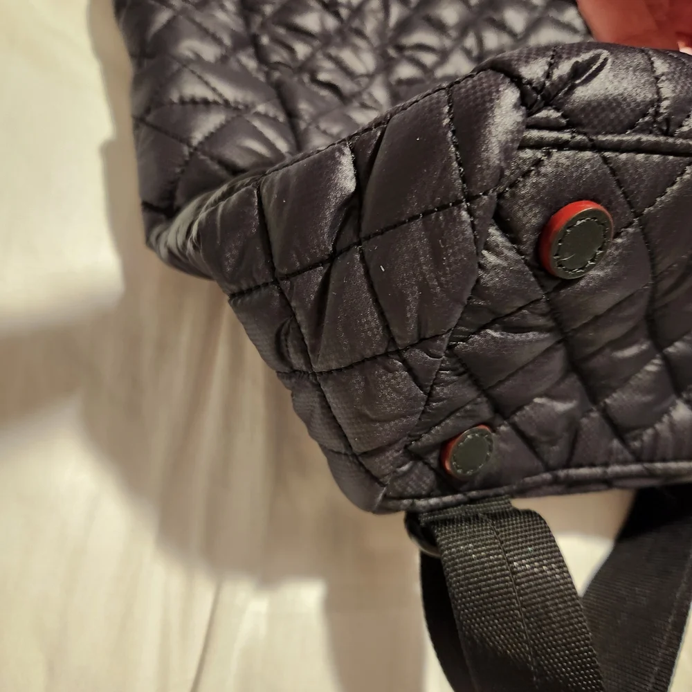 MZ WALLACE Metro Convertible Black Quilted Nylon Leather Trim Backpack - Picture 9 of 15